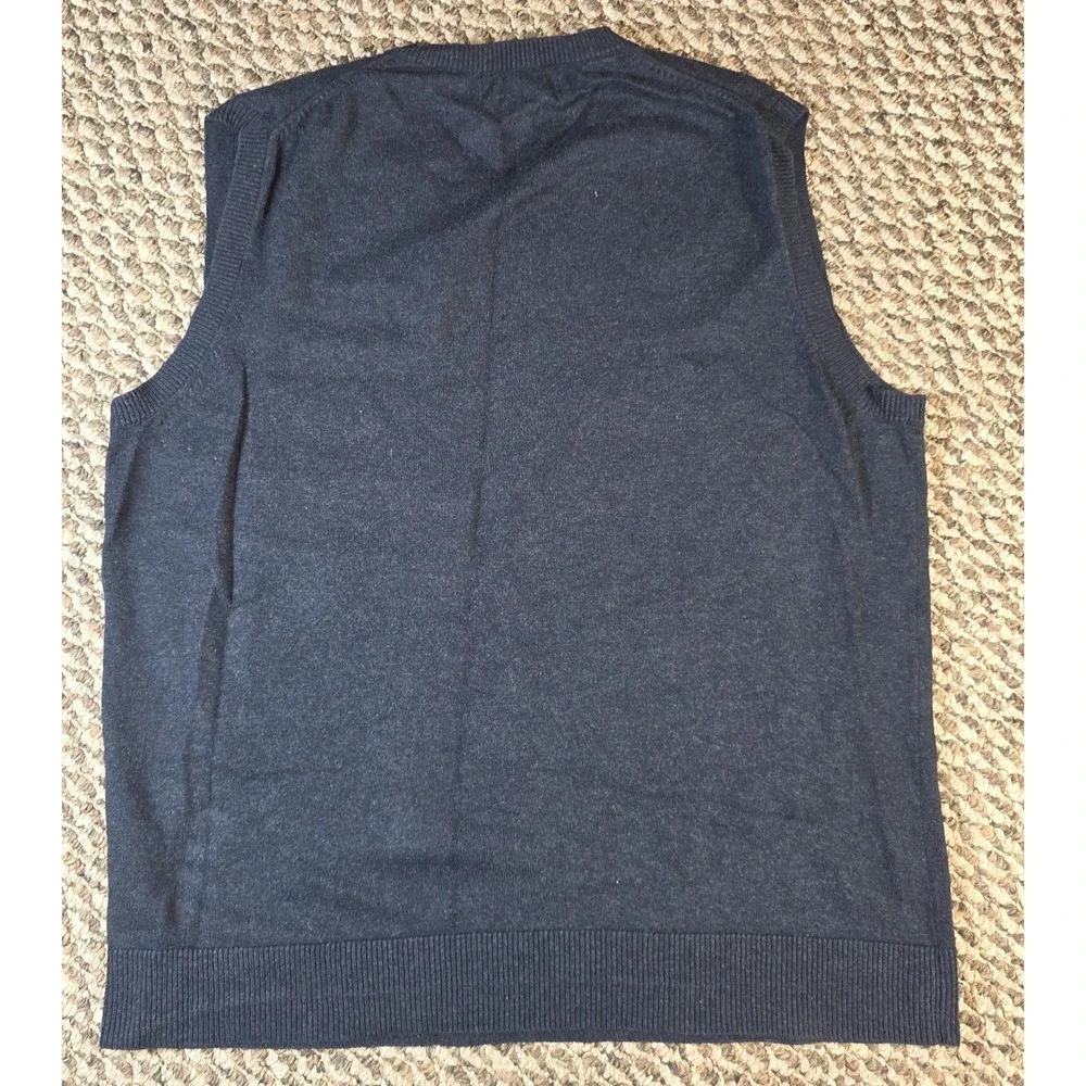Eddie Bauer Mens M Cotton Cashmere V Neck Sweater Vest Navy Preppy Classic